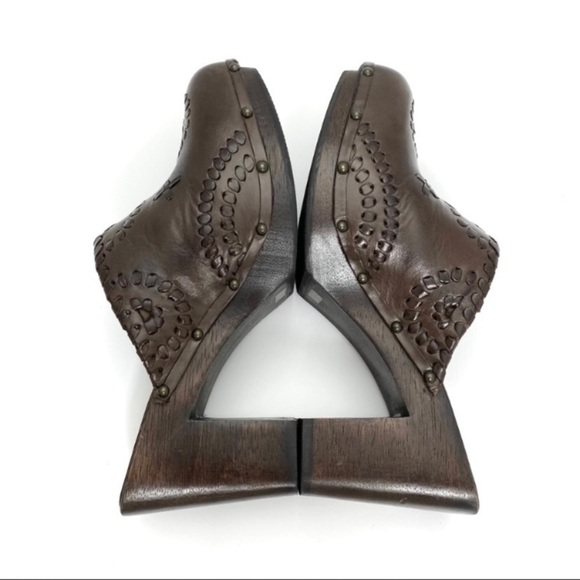 JACK Rogers Ali Clogs Wood Chunky Heel Platform Leather Mule Sandal in Brown - Picture 7 of 12